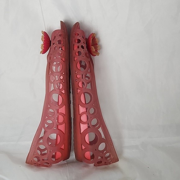 Crocs Adrina Jelly Ballet Flats pink floral Youth 2 Peep Toe Cut Out - Picture 3 of 7